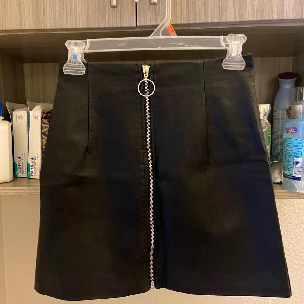 Black leather mini skirt